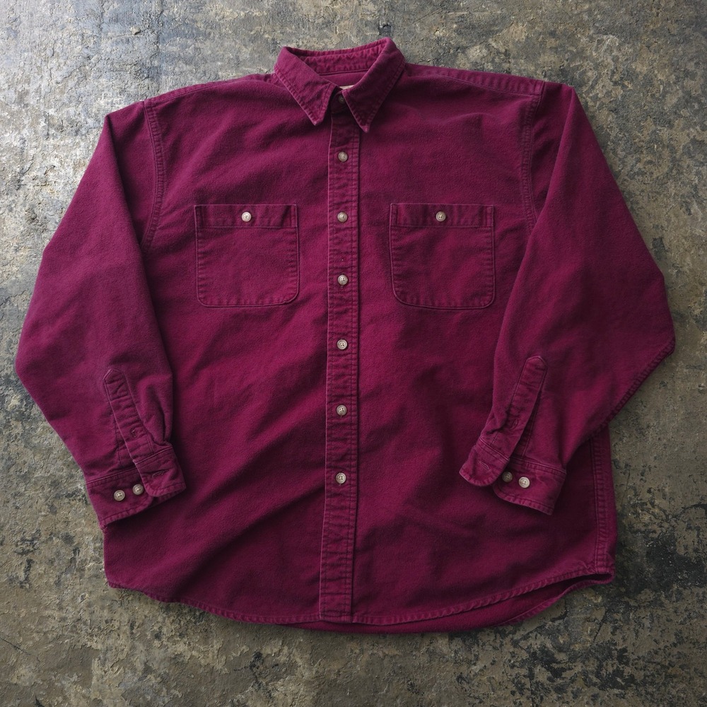 Vintage 90s Eddie Bauer Maroon Flannel Shirt Large Heavyweight Cotton
